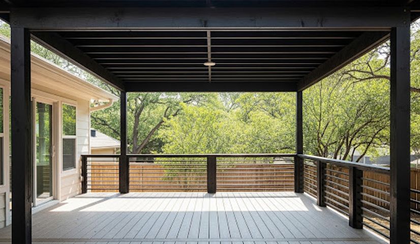 Covered deck with shade structure built in Austin TX