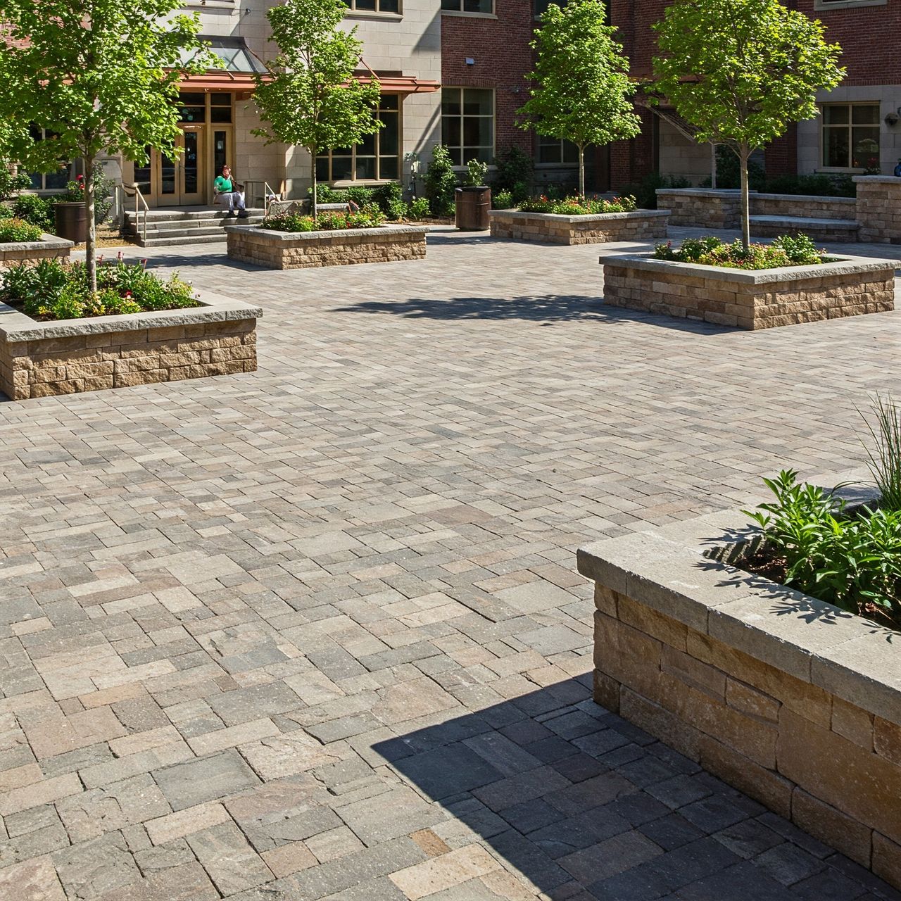 Commercial hardscaping with walkways and retaining walls in Austin