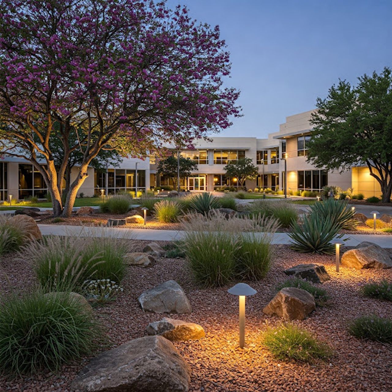 Landscape lighting system for a commercial property in Austin