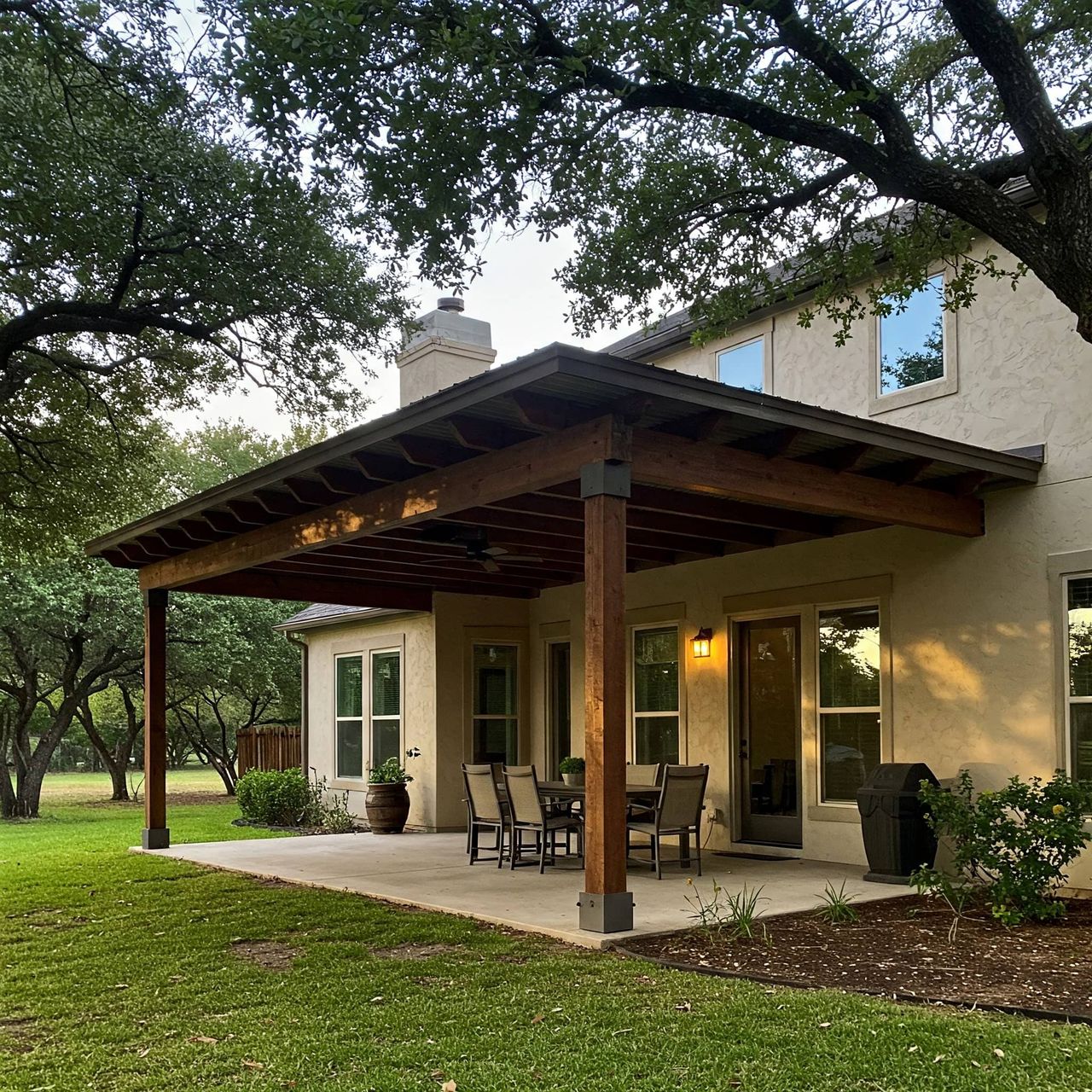 Louvered and pergola-style patio cover in Austin