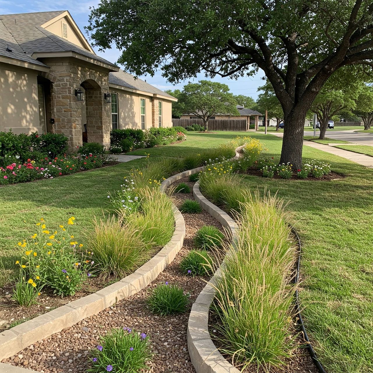 Yard grading and swale construction for Austin drainage