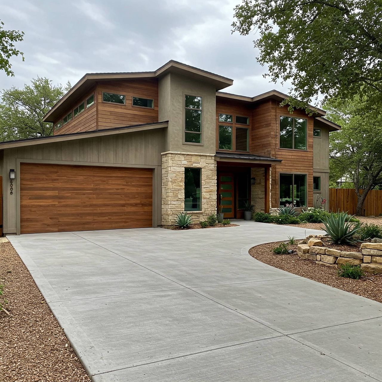 New concrete driveway and sidewalk installation in Austin