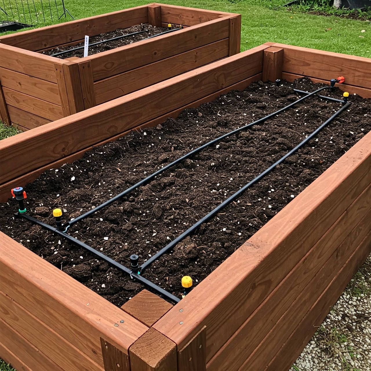 Drip irrigation installation for Austin garden beds