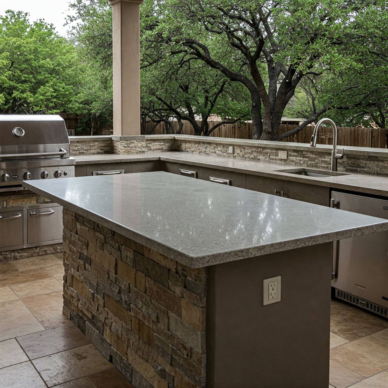 Custom outdoor kitchen countertops and prep area in Austin