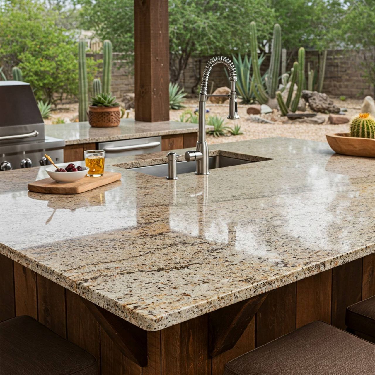 Outdoor kitchen structure with stone finish in Austin