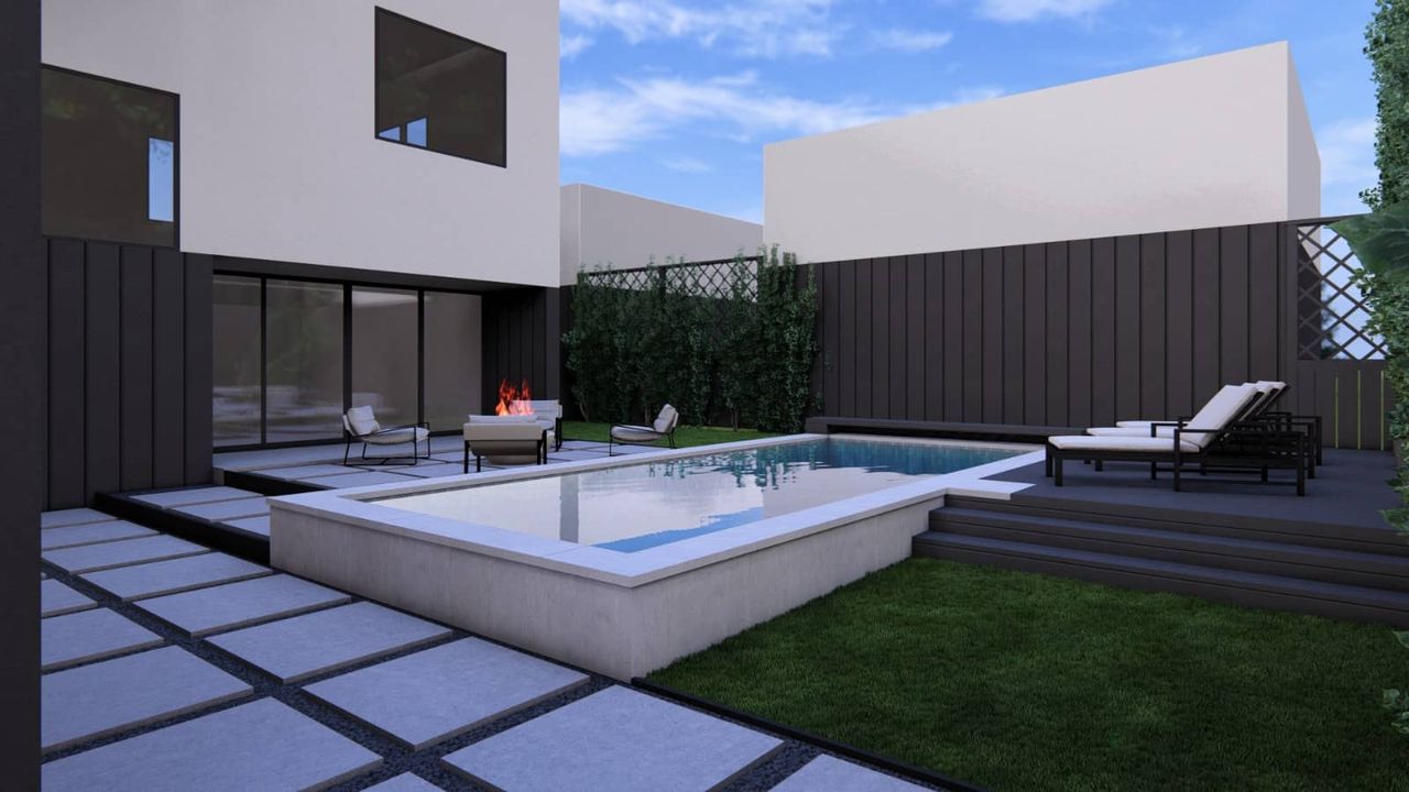 3D rendering of a custom landscape design for an Austin home