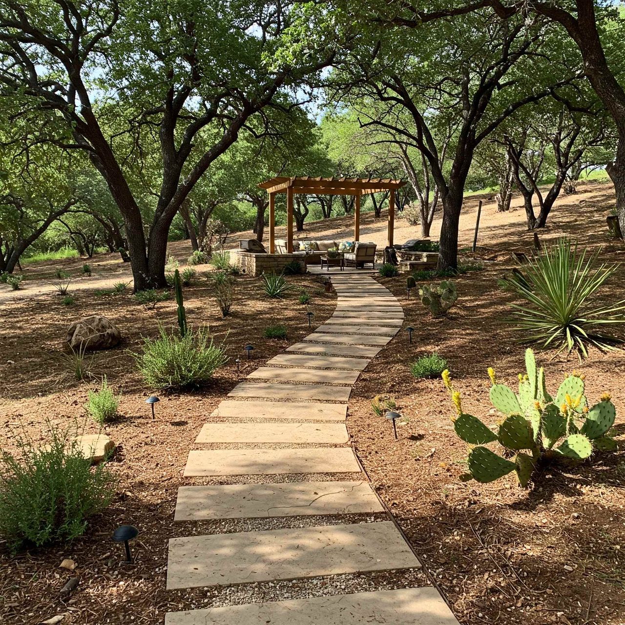 Custom walkway and pathway installation in Austin backyard