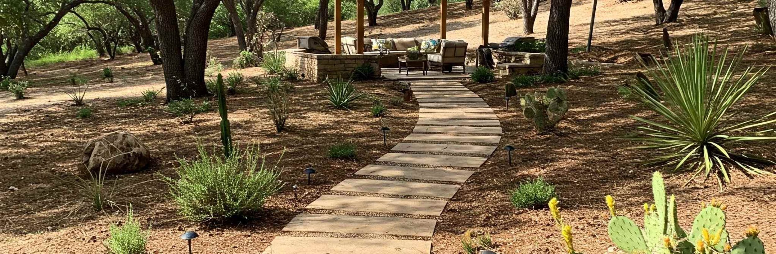 Custom walkway and pathway installation in Austin backyard