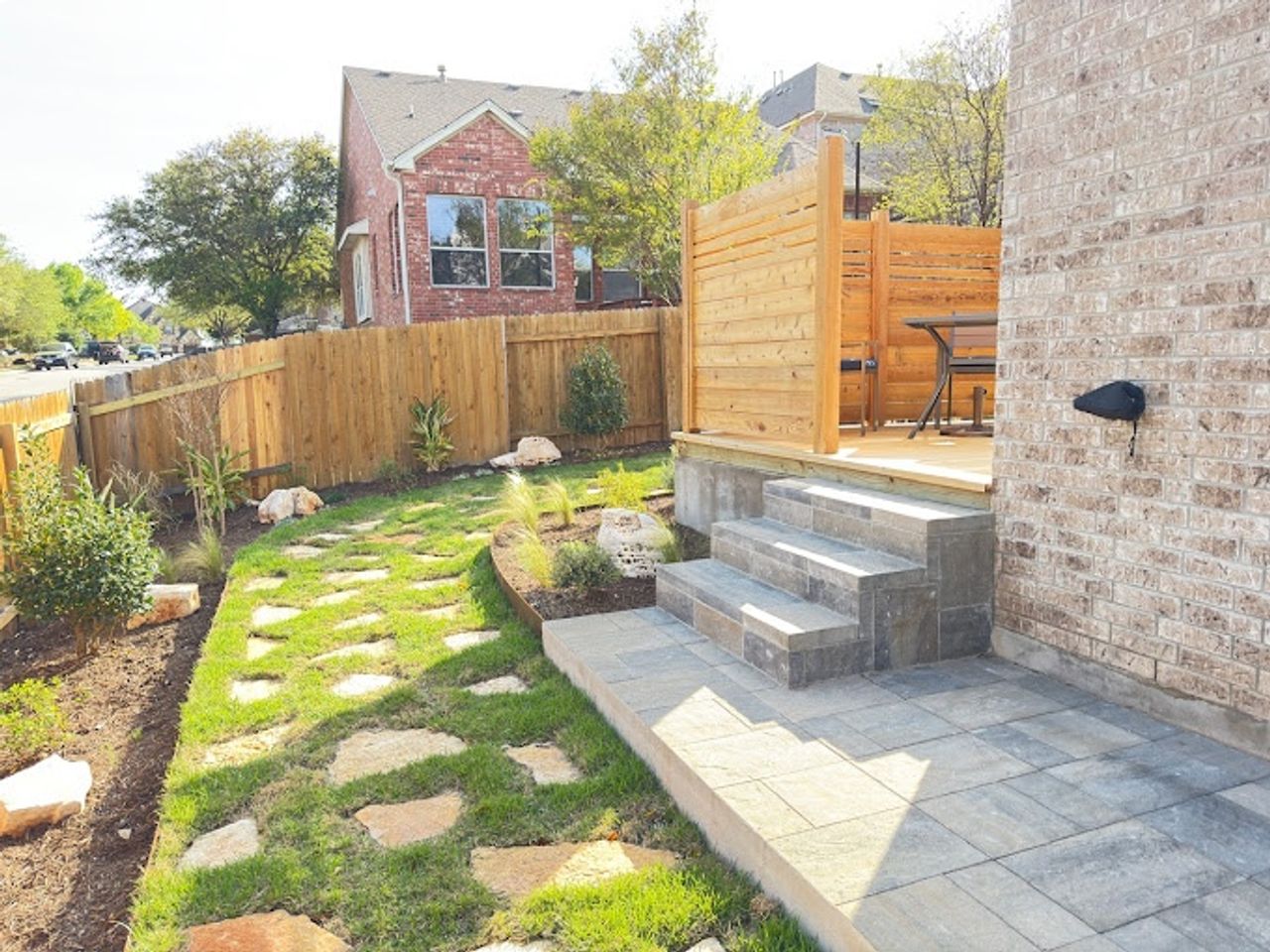 Stone steps and slope pathway solution in Austin yard