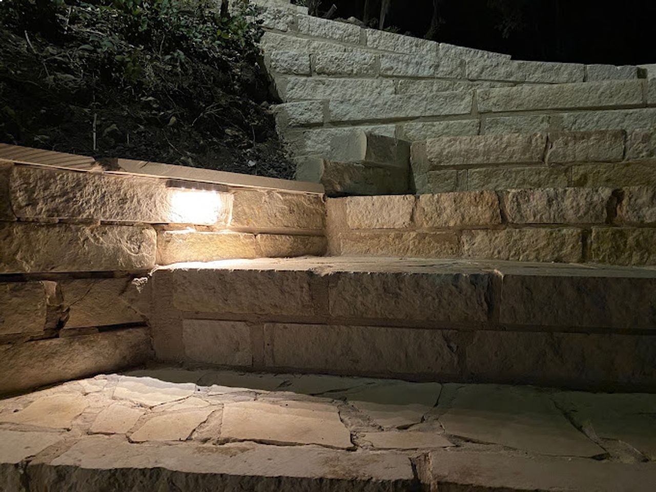 Low-voltage pathway lighting along Austin walkway