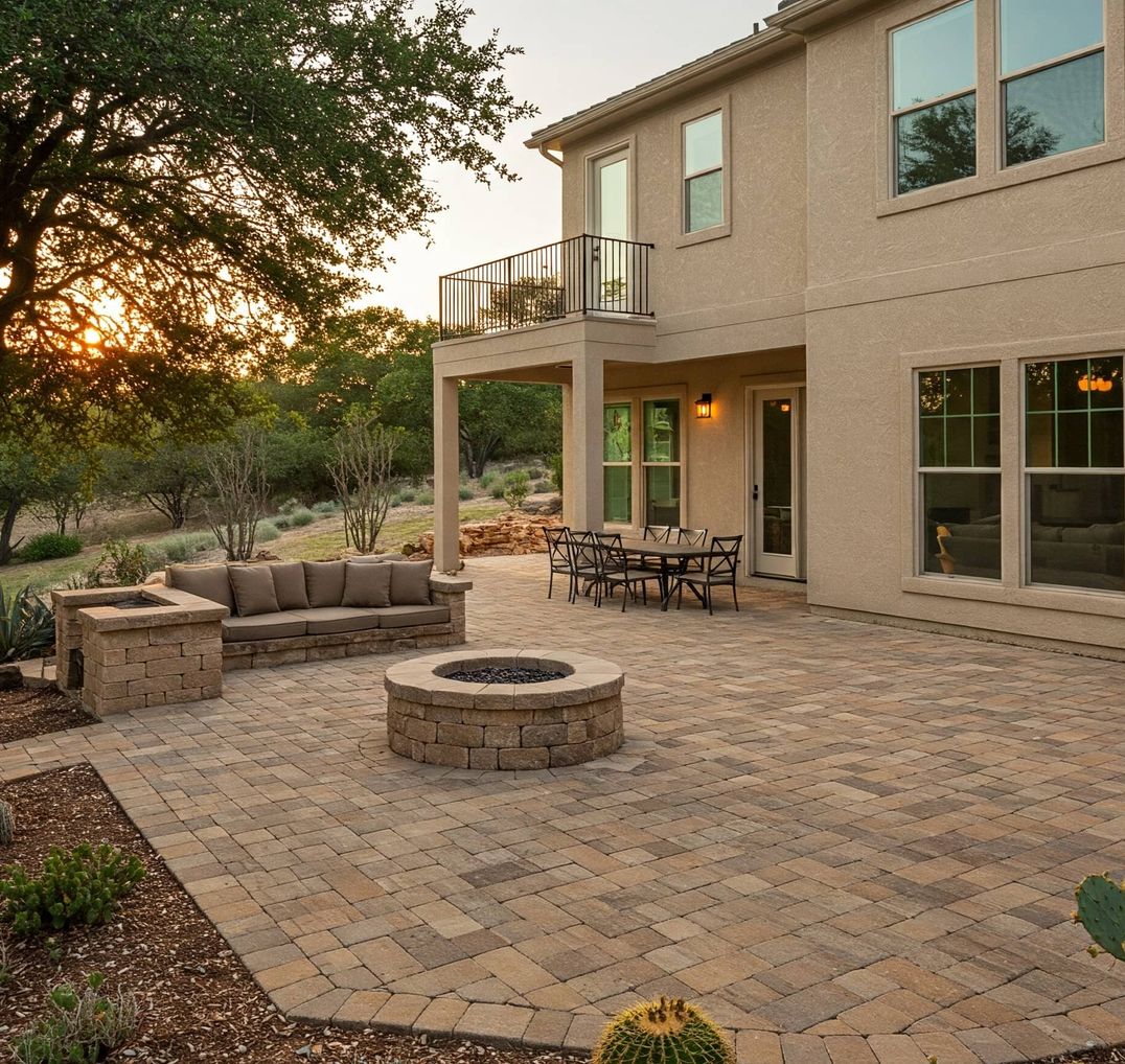 Stone patio and masonry work by GardenGOAT in Austin TX