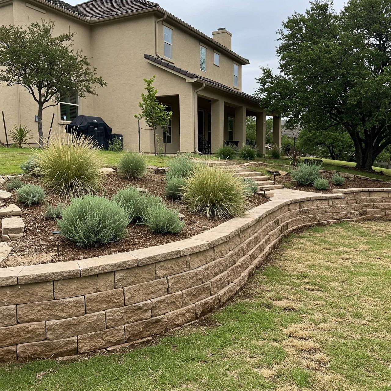 Stone retaining wall installation in Austin, TX