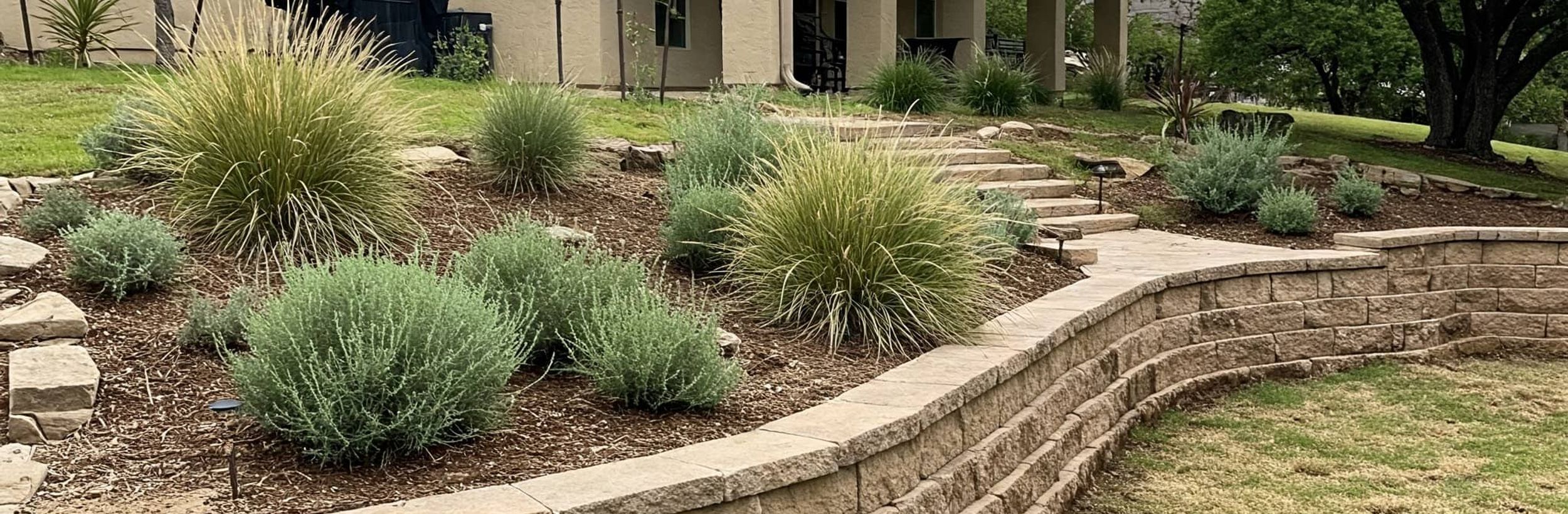 Stone retaining wall installation in Austin, TX