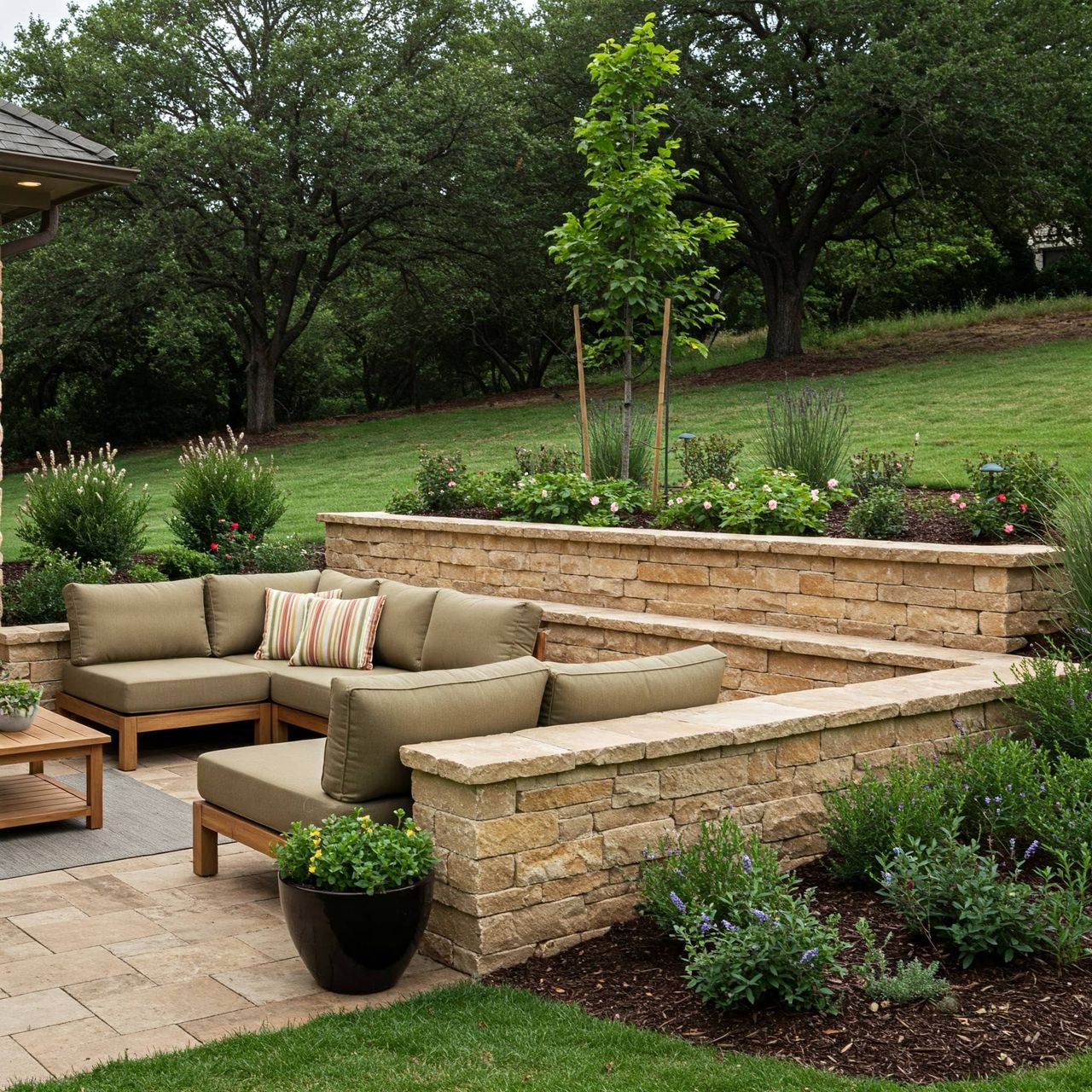 Seating and garden walls built for an Austin patio