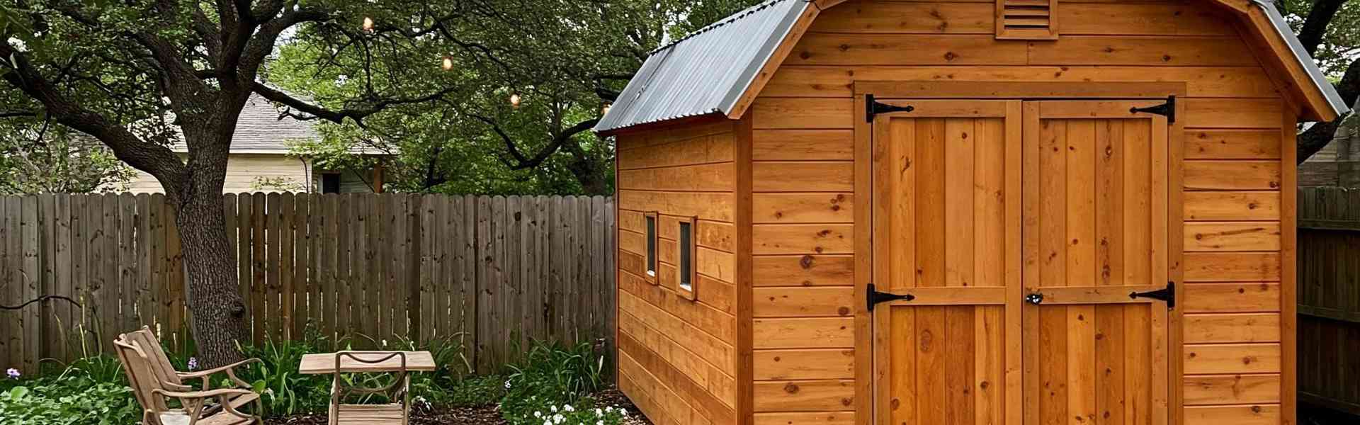 Wood storage shed in an Austin backyard