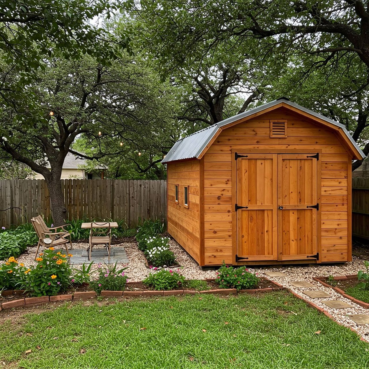 Custom shed design and installation for an Austin backyard
