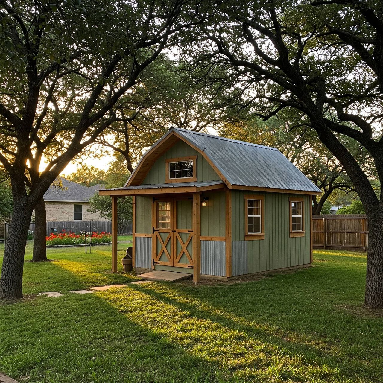 Shed framing and exterior finishes on an Austin residential property