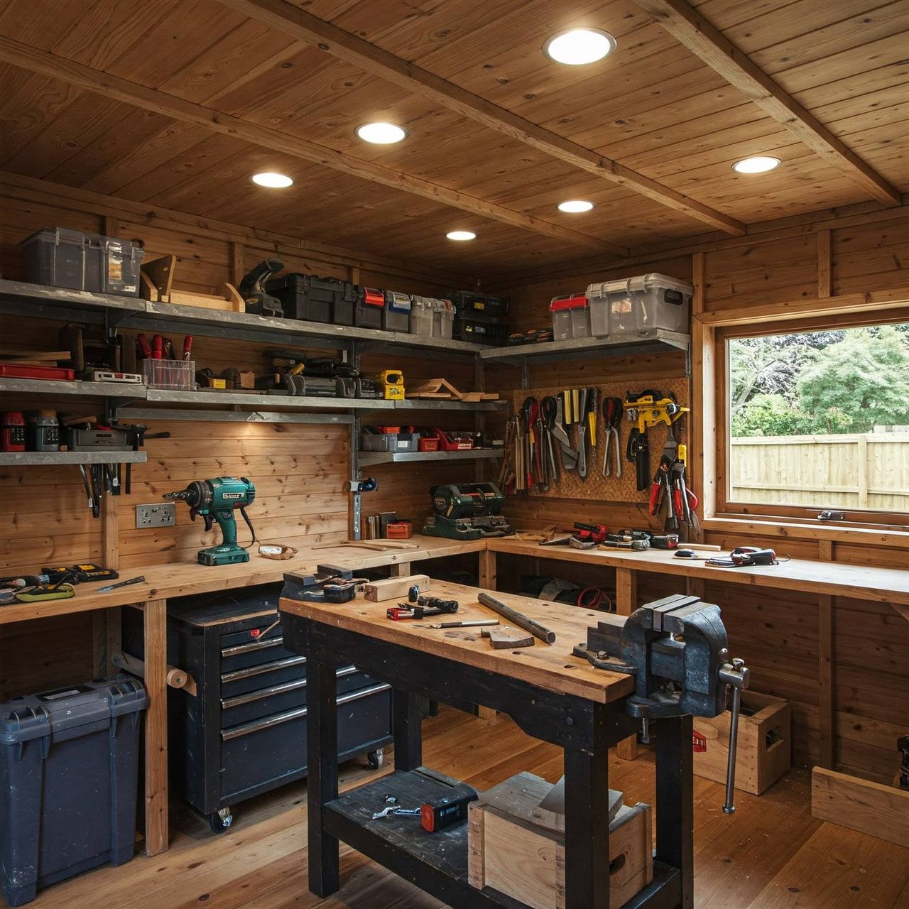 Interior finishing and upgrades inside a custom Austin shed