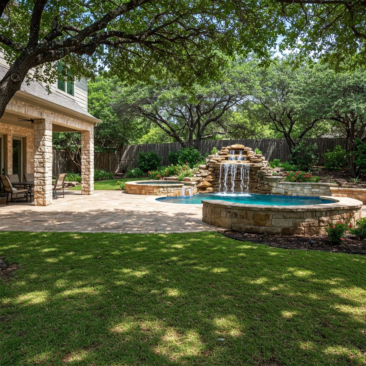 Fire and water feature layout integrated into Austin patio